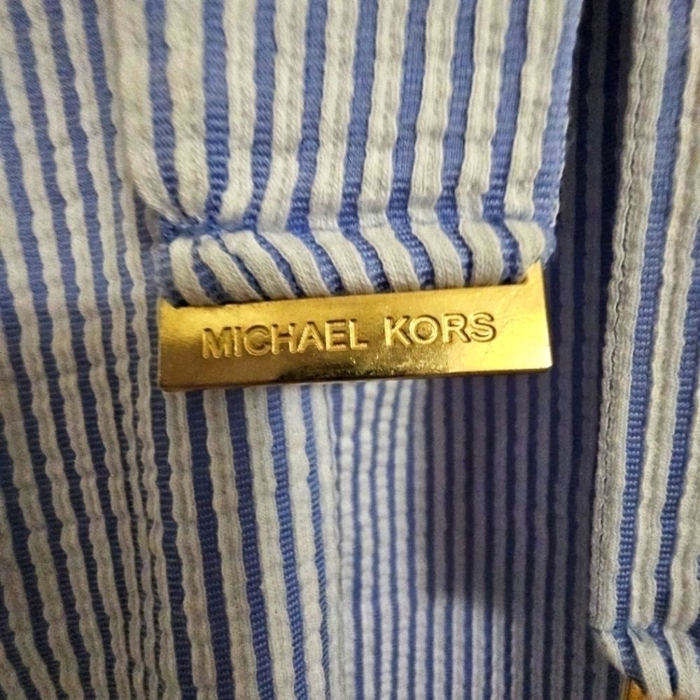 NWT MICHAEL KORS Womens Blue Striped Elastic Waist Off shoulders sleeve 1X - Picture 4 of 9